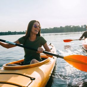 Couple kayaking on the water.