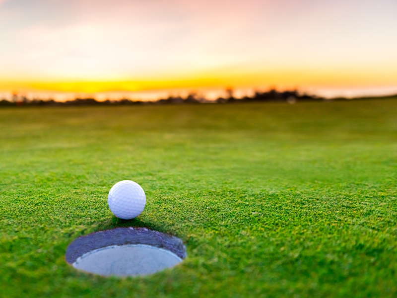 golf ball at edge of hole on green golf course