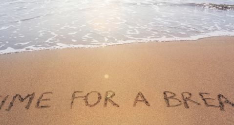 time for a break written on beach