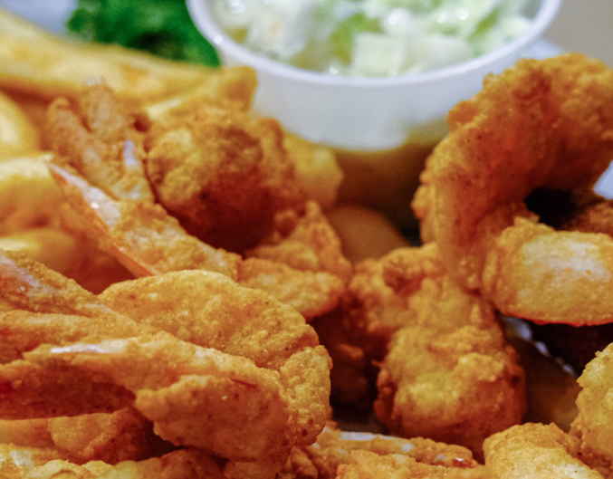 fried shrimp and French fries