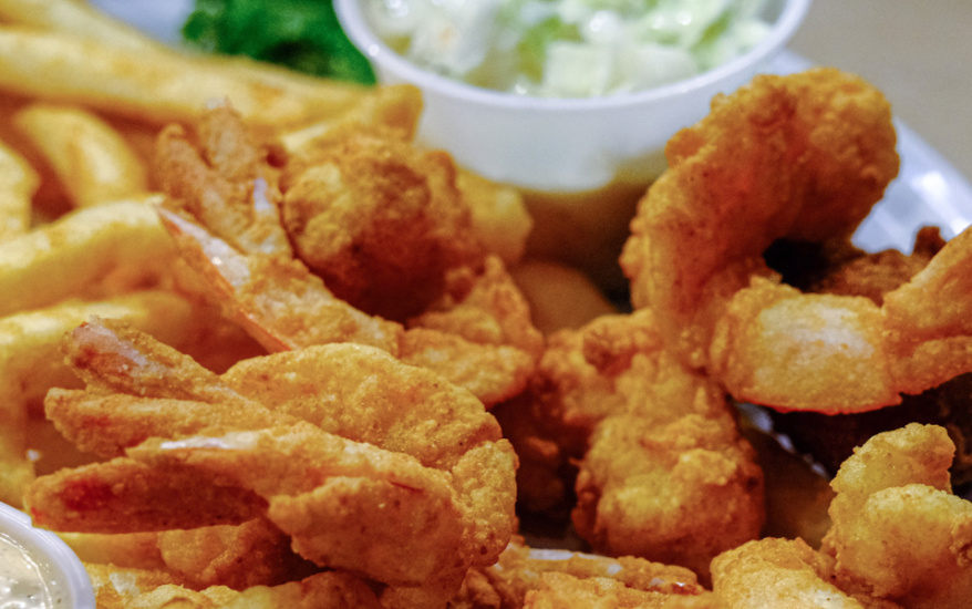 fried shrimp and French fries