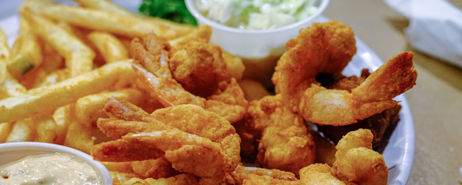 fried shrimp and French fries
